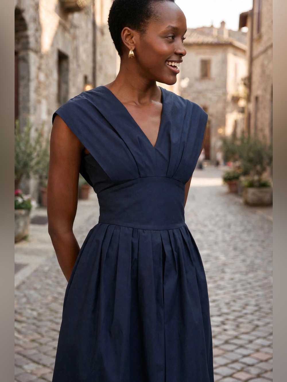ROSIE ASSOULIN Navy In Full Bloom Dress Elegant Navy V-Neck Midi Dress Sz 10 - Picture 4 of 13